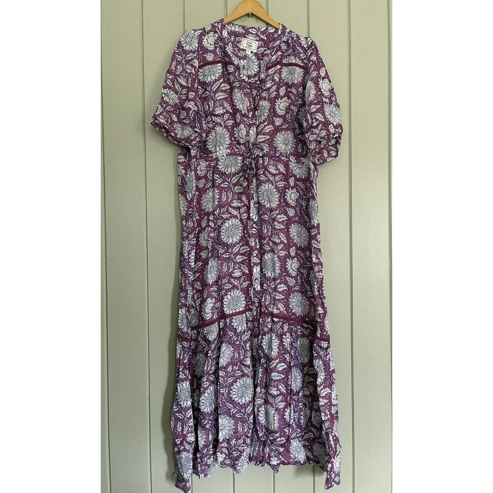 Emerson Fry Maxi Dress XL Lucy 4 Love Thomas Long Floral Purple Boho Button - Picture 1 of 8